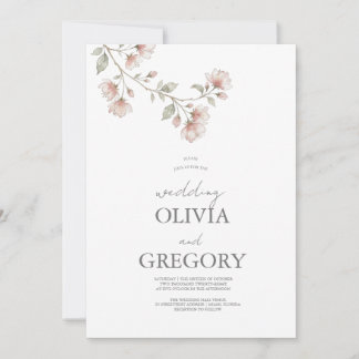 Soft Pink Watercolor Flowers Botanical Illustratio Invitation