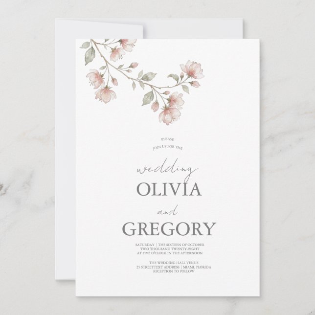 Soft Pink Watercolor Flowers Botanical Illustratio Invitation (Front)