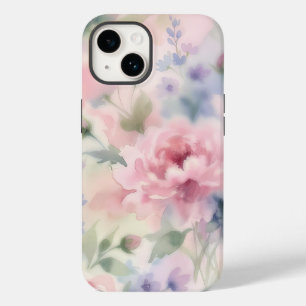Soft Pink Watercolor Peony Floral Case-Mate iPhone 14 Case