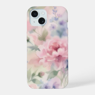 Soft Pink Watercolor Peony Floral iPhone 15 Case