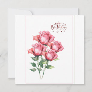 Soft Pink Watercolor Roses Flat Birthday Card