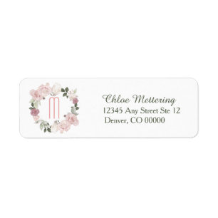 Soft Pink Watercolor Roses Monogram Return Address Return Address Label