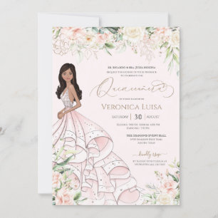 Soft Pink & White Roses Elegant Luxury Quinceanera Invitation