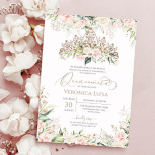 Soft Pink & White Roses Elegant Luxury Quinceanera Invitation