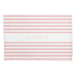 Soft Pink & White Striped Pattern Name Pillow Case