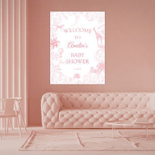 Soft Pink Wild Safari Jungle Animals Baby Shower Poster