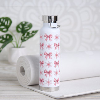 Soft Pink with Bow and snowflakes cute Water bottl Bottle