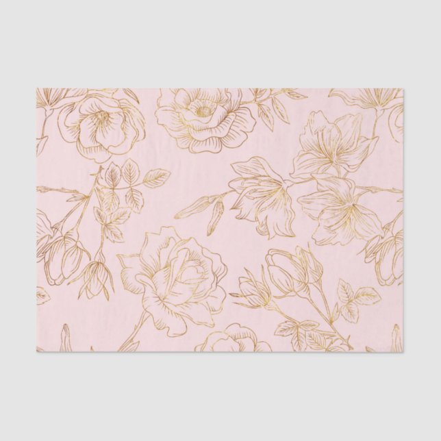 Soft Pink, with Gold Outlined Roses. Tissue Paper (Front)