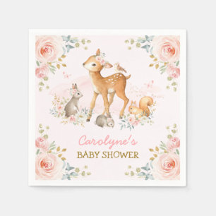 Soft Pink Woodland Forest Animals Floral Shower Napkin