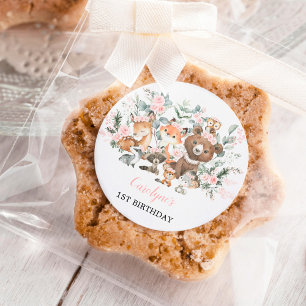 Soft Pink Woodland Forest Eucalyptus Girl Birthday Classic Round Sticker