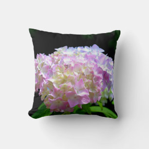Soft pink yellow purple hydrangeas flowers cushion