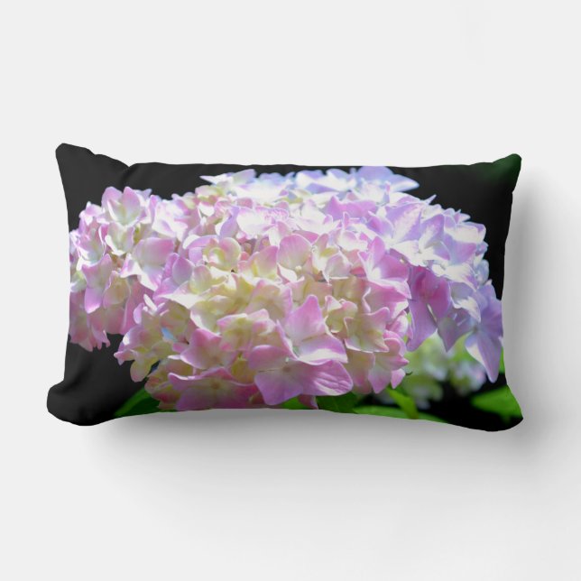 Soft pink yellow purple hydrangeas flowers lumbar cushion (Front)