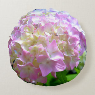 Soft pink yellow purple hydrangeas flowers round cushion