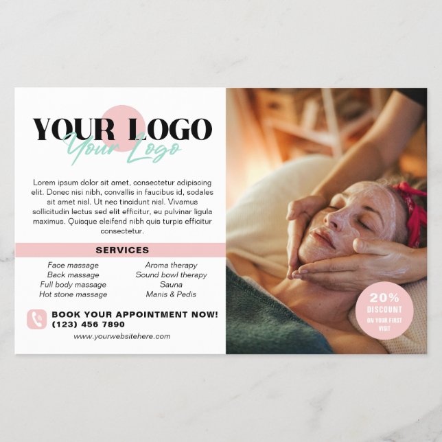 Soft Pink Your Logo Photos QR Spa Salon Flyer (Front)
