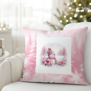 Soft Pinkmas Christmas Forest Snowman Pillow