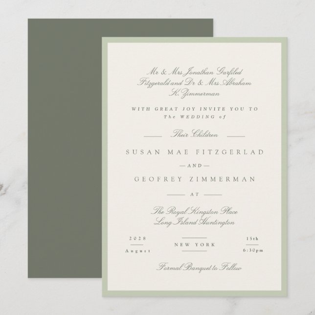 Soft Pistachio Formal Wedding Invitation (Front/Back)