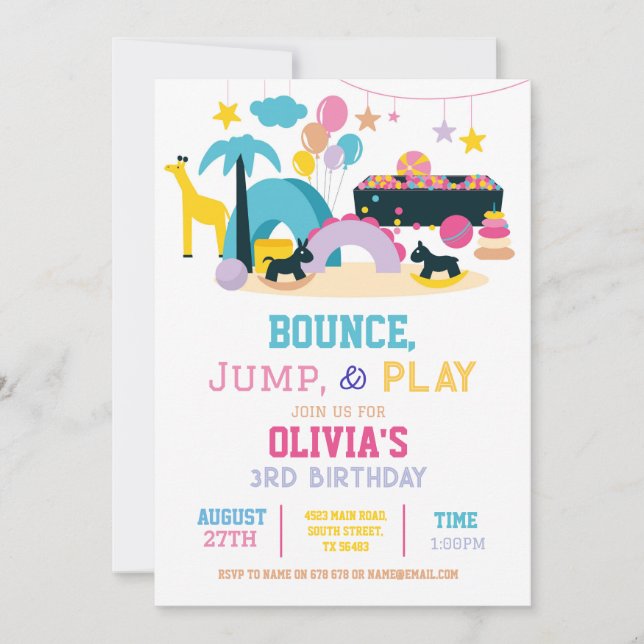 Soft Play Bounce Jump Birthday Pink Girls Party  Invitation (Front)