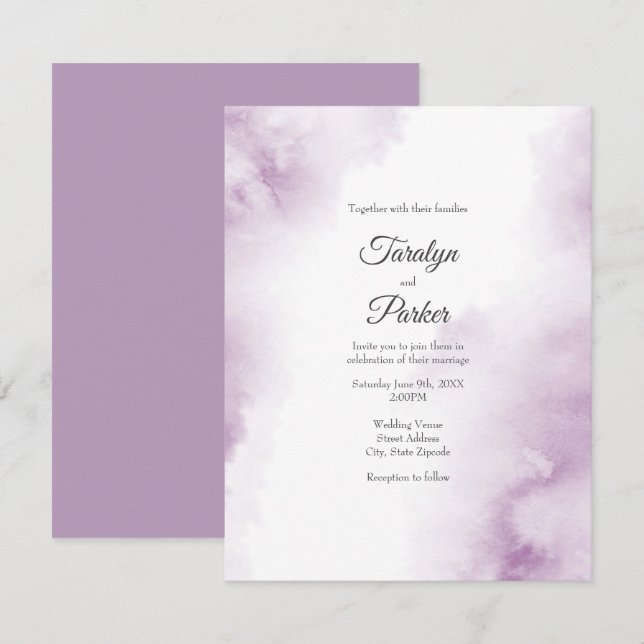 Soft Plum Mauve Watercolor Abstract Invitation (Front/Back)