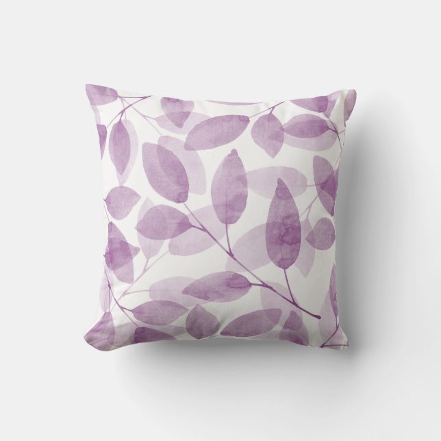 Soft Plum Watercolor Leaves Cushion (Front)