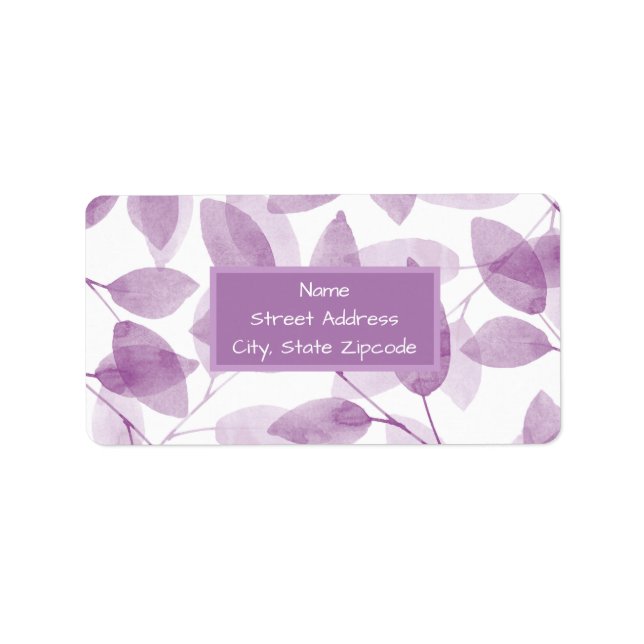 Soft Plum Watercolor Leaves Label (Front)
