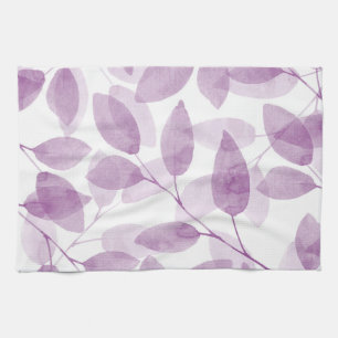 Soft Plum Watercolor Leaves Tea Towel