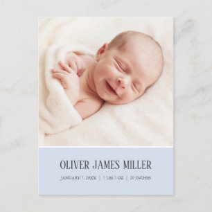 Soft Powder Blue Birth Announcement Photo Postcard