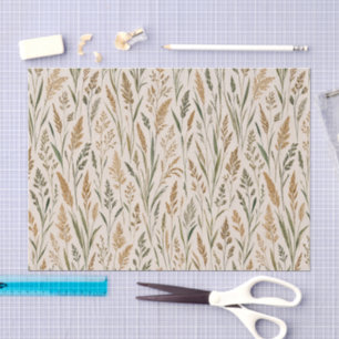 Soft Prairie Grass Botanical Watercolor Pattern Tissue Paper