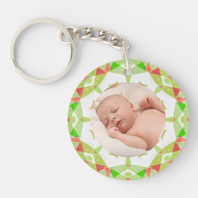 Soft Pretty Green Custom Merry Christmas Photo Key Ring (Front)