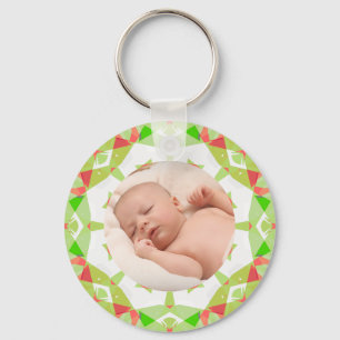 Soft Pretty Green Custom Merry Christmas Photo Key Ring