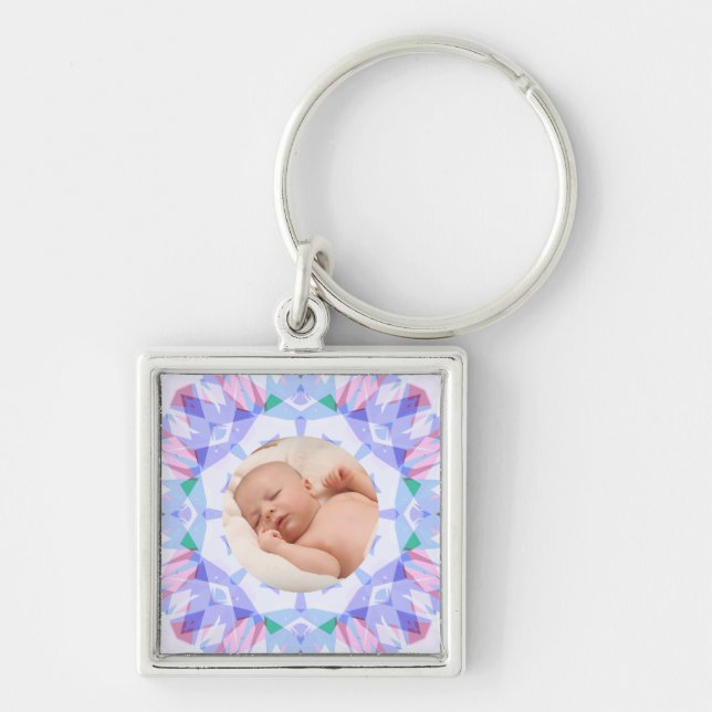 Soft Pretty Pastels Custom Christmas Photo Picture Key Ring (Front)
