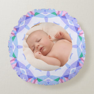 Soft Pretty Pastels Custom Christmas Photo Picture Round Cushion