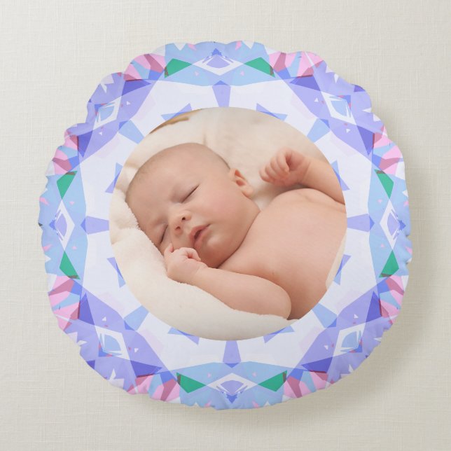 Soft Pretty Pastels Custom Christmas Photo Picture Round Cushion (Front)