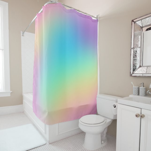 Soft Prismatic Rainbow Gradient Shower Curtain (In Situ)
