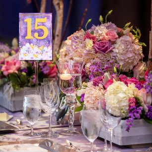 Soft Purple and Gold Floral Gold Framed Table Card
