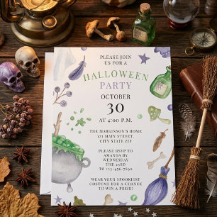 Soft Purple and Green Watercolor Halloween Party Invitation