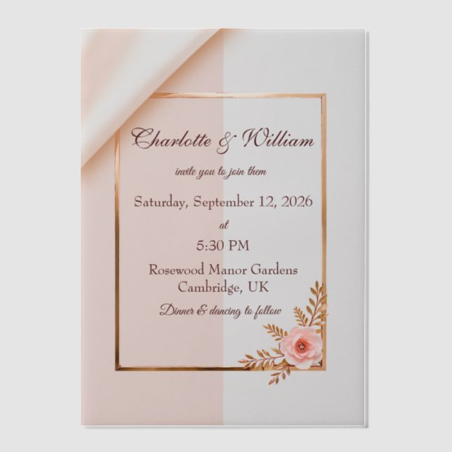 Soft purple and grey effects with flowers vellum invitations (Front)