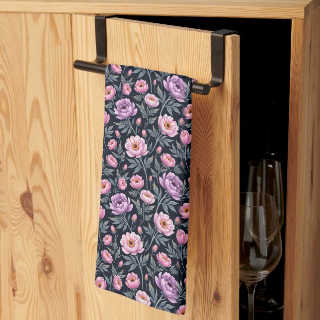 Soft Purple and Pink Flowers Tea Towel (Thirds Fold)