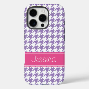 Soft Purple and Pink Houndstooth Personalised iPhone 16 Pro Case
