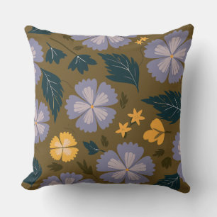 Soft Purple and Yellow Floral with green leaves Cushion