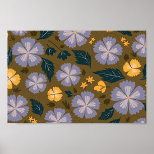 Soft Purple and Yellow Floral with green leaves Poster