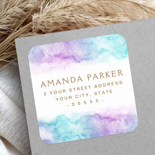 Soft purple aqua watercolor return address labels