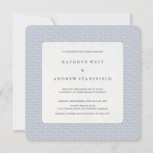 Soft Purple Blue Small Waves Elegant Beach Wedding Invitation