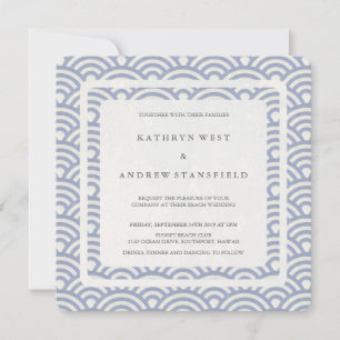 Soft Purple Blue Stylised Waves Modern Wedding Invitation