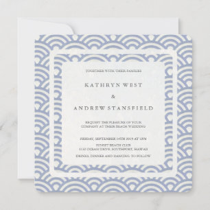 Soft Purple Blue Stylised Waves Modern Wedding Invitation