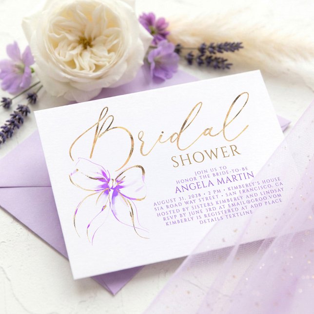 Soft Purple Bow Elegant Romantic Bridal Shower Invitation (Soft Purple Bow Romantic Bridal Shower Invites)