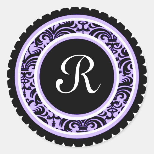 Soft Purple Damask Monogram Initial Sticker (Front)