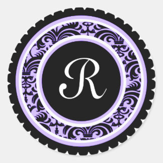 Soft Purple Damask Monogram Initial Sticker