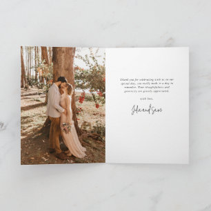 Soft Purple Elegant Script Wedding Photo+Message Thank You Card