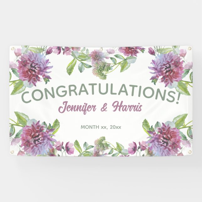 Soft Purple Floral Hanging Wedding Banner (Horizontal)