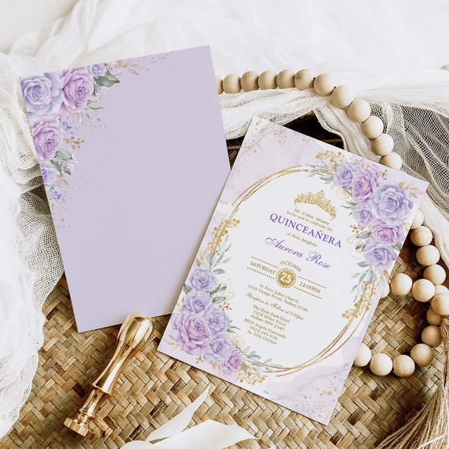 Soft Purple Floral Quinceañera 15th Birthday Invitation (Creator Uploaded)
